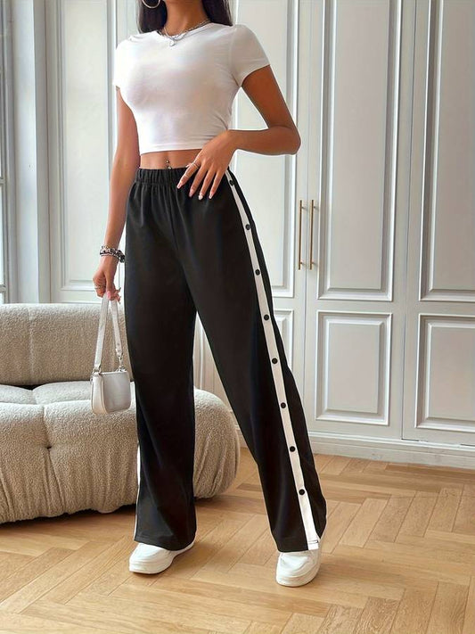 Léa - Wide-leg pants with elastic waistband and buttons