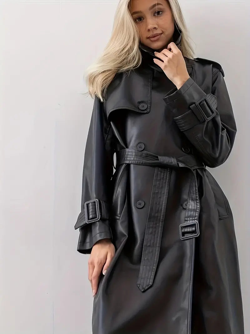 Trench coat leather jacket with belt