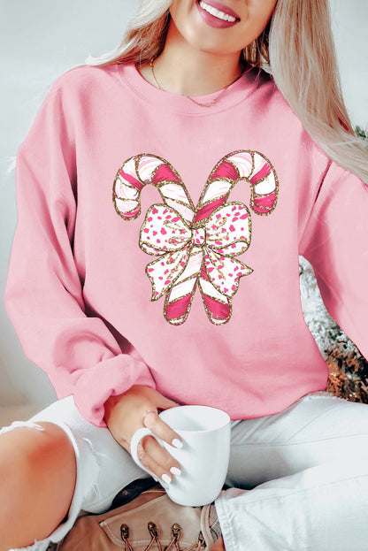 Claire - Dropped Shoulder Sweatshirt with Christmas Graphic and Pink Bow