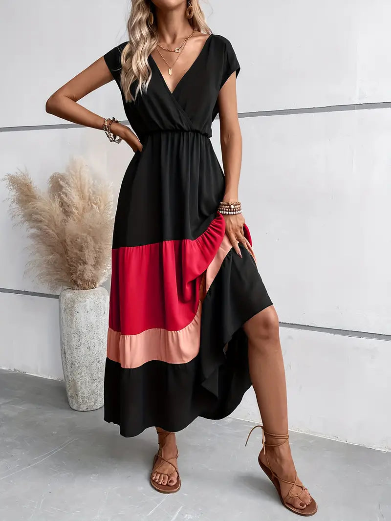 Edna - Pleated dress with color blocks