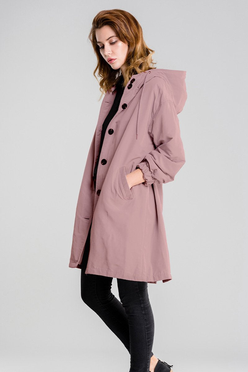 Casual waterproof oversized rain jacket with hood and wind protection for women | Perfect for fall/winter