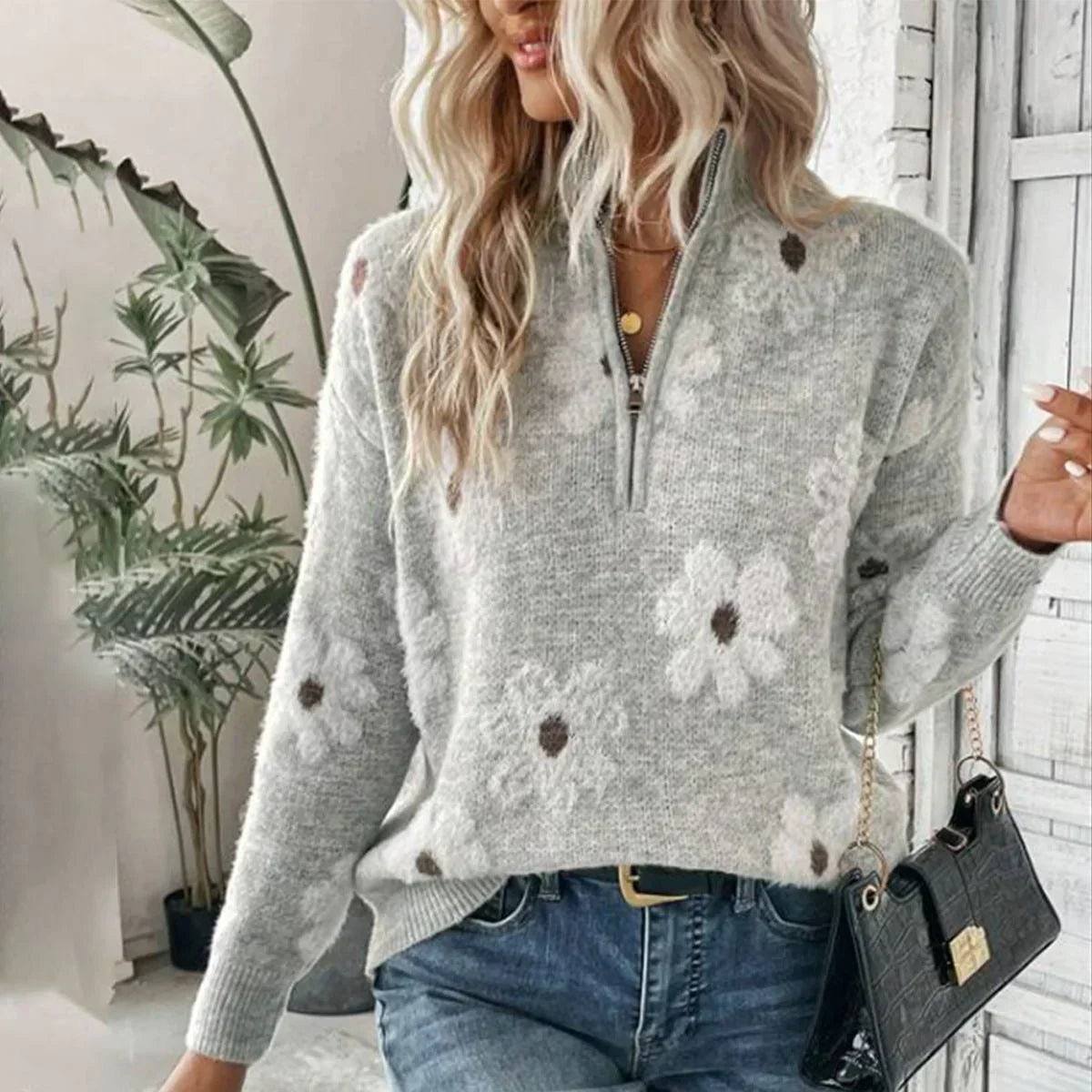 Spring sweater with flowers for ladies