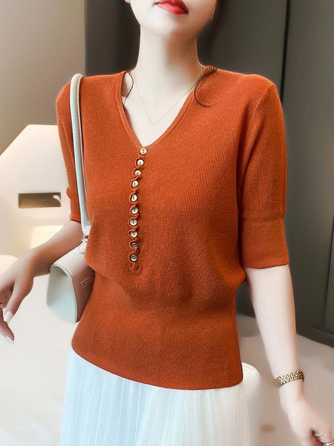 Ciska Top | Casual V-Neck Knot Knitted Top