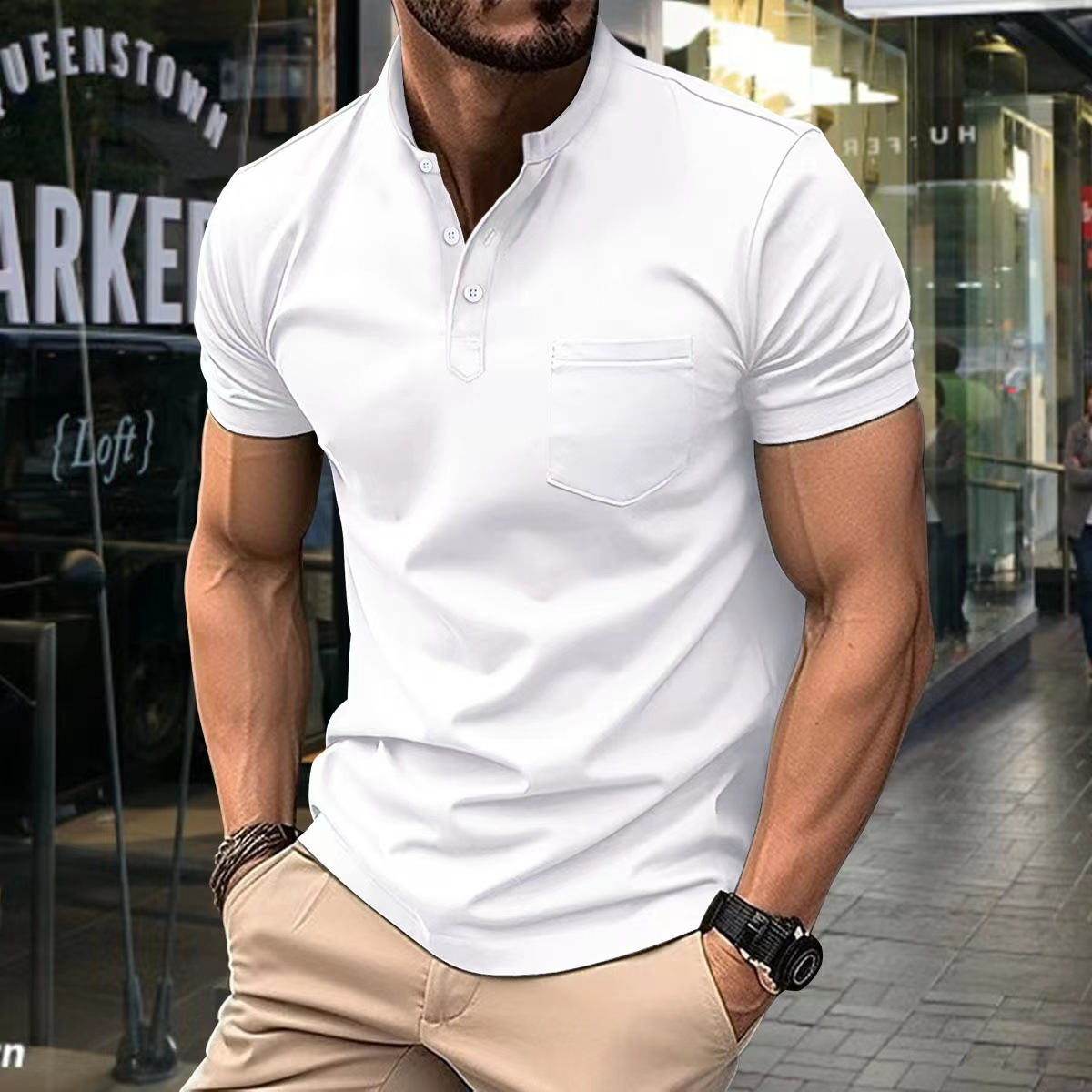 Elegant men's half-collar polo shirt