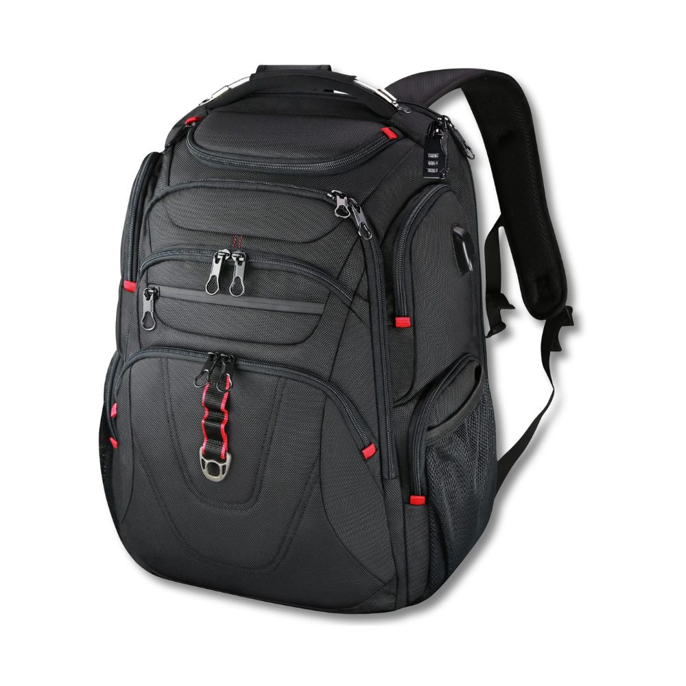 Red | XL Waterproof Canvas Travel Laptop Backpack with USB Charging Port