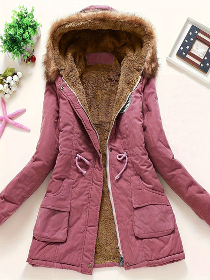 Warm cozy fleece-lined winter jacket with hood for women | Ideal for fall/winter