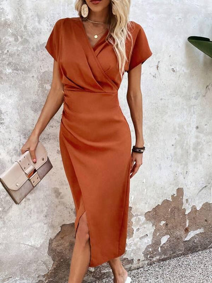 Fleur | Orange V-neck midi dress