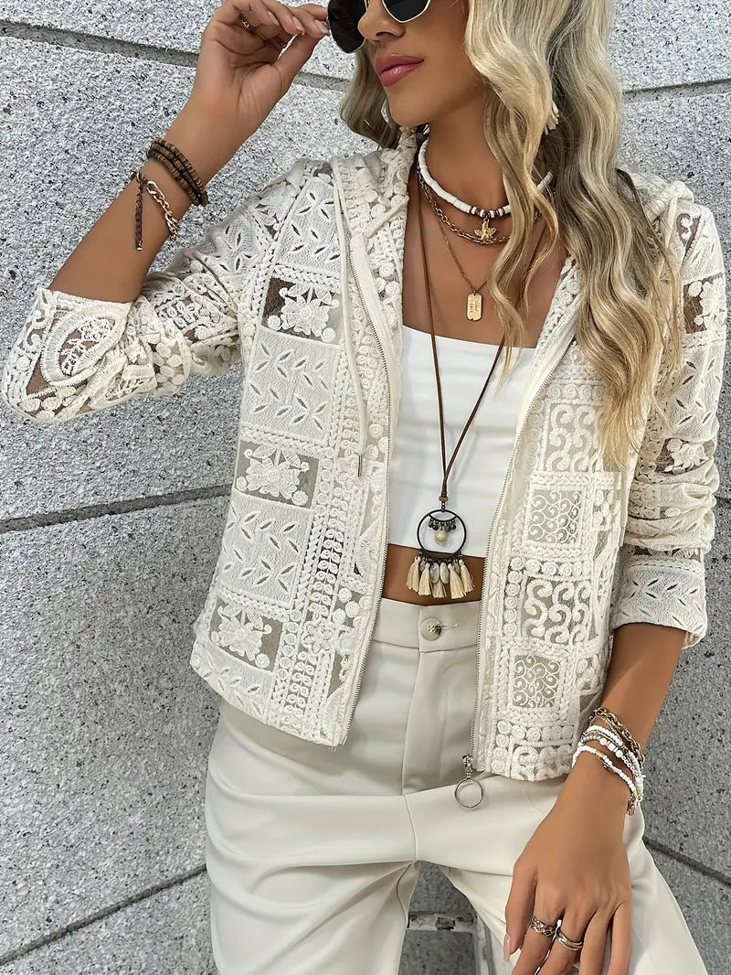 Zelma Vest | Women's lace hooded cardigan