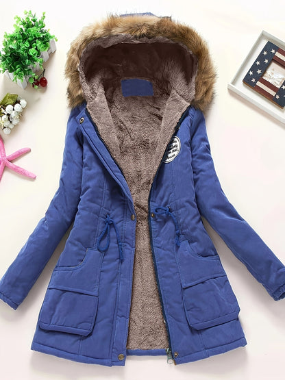 Warm cozy fleece-lined winter jacket with hood for women | Ideal for fall/winter