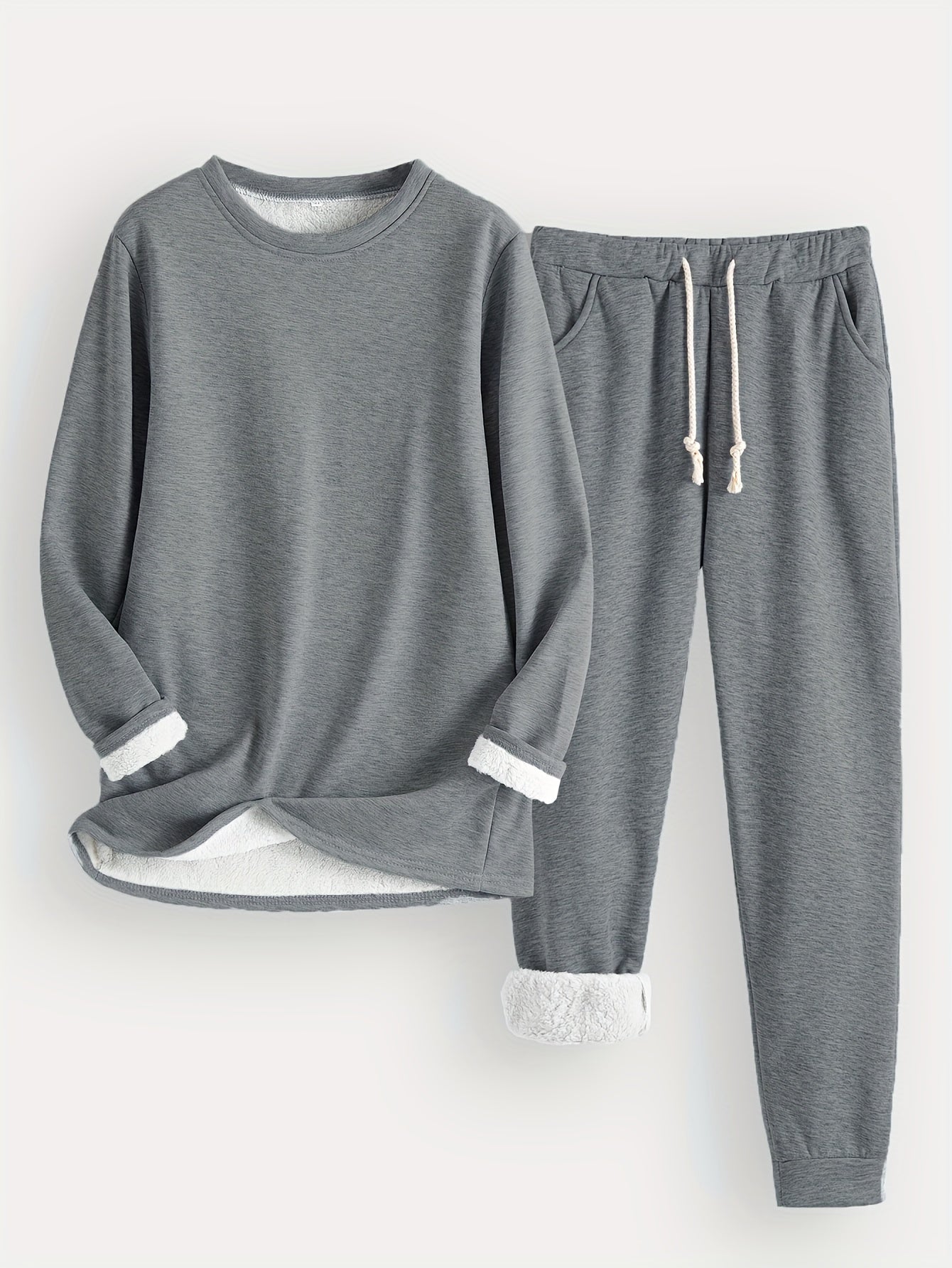 Jess-Mode | Solid Color Thermal Sweater & Sweatpants Set - Ideal for Fall/Winter