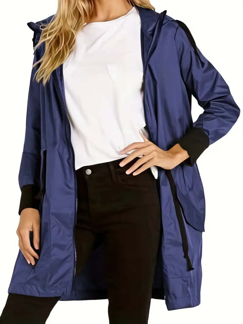 Windproof women's jacket with hood and drawstring