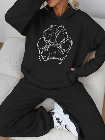 Jess-Fashion | Cotton Paw Print Sweater & Sweatpants Tracksuit Set - Ideal For Fall/Winter