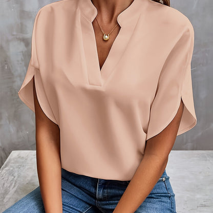 Lotte | Plain blouse with notch lapels and short sleeves