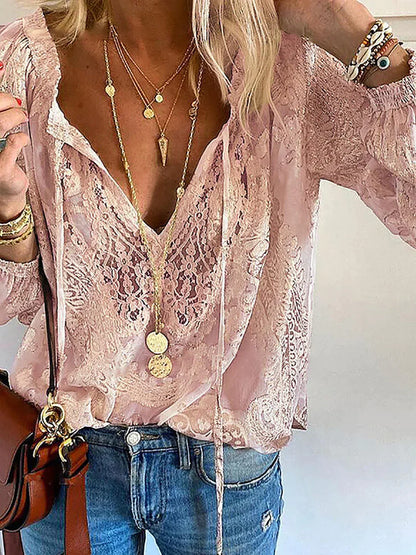 Raya - v-neck lace chiffon blouse