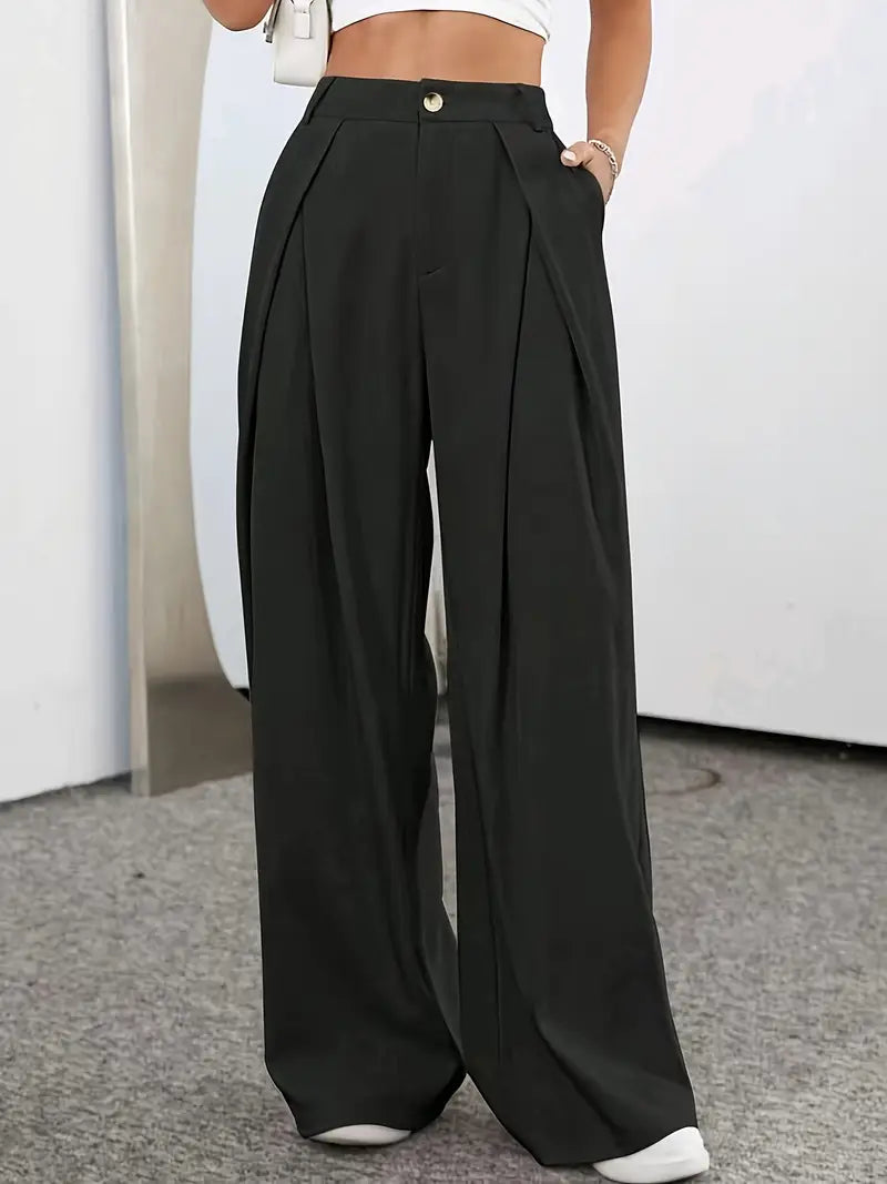 Elise - Plain pleated high-waisted pants for women