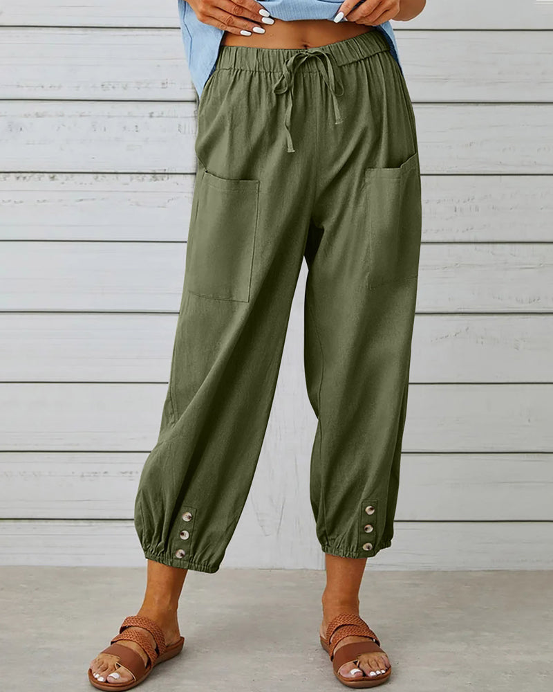 Camille - Comfortable cargo pants with drawstring and buttons