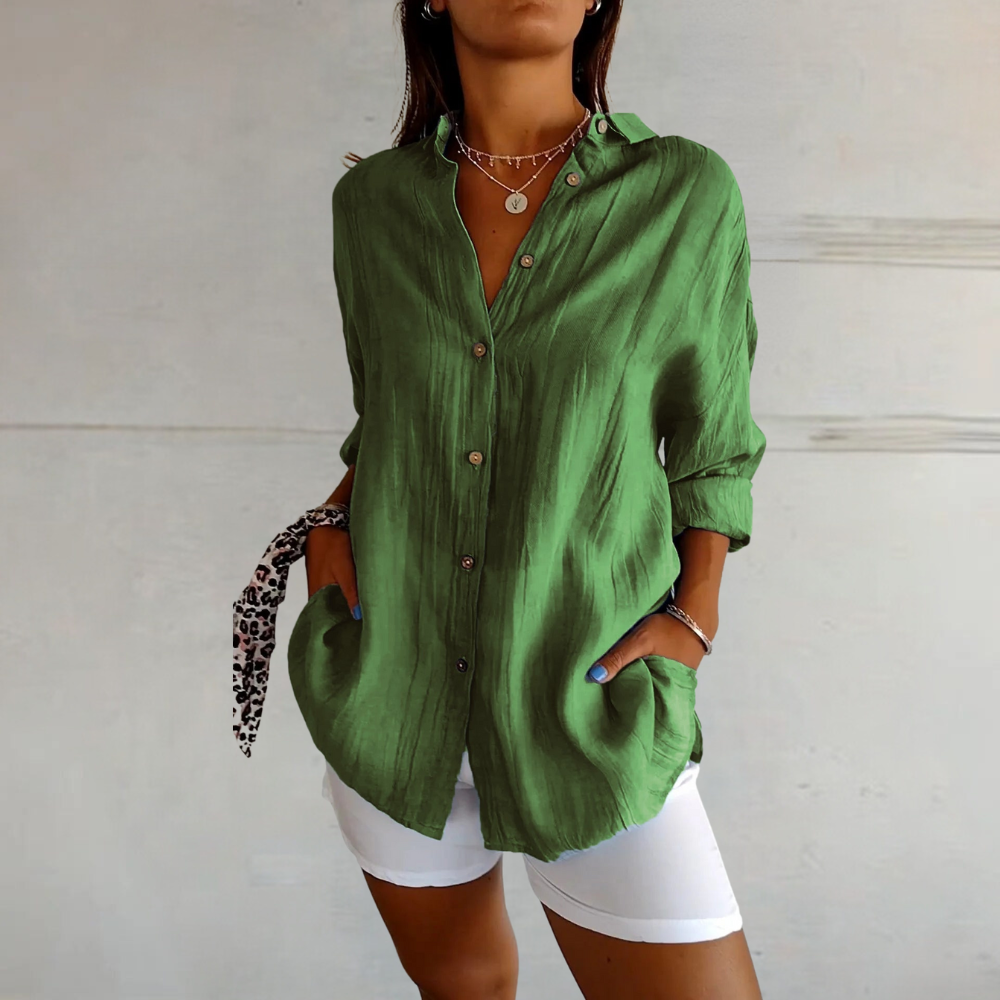 Long Blouse Ladies - Stylish - Loose Fit, Button Closure - Perfect for Summer Days