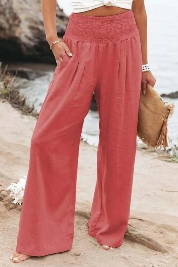 Casual Wide Trousers - Cotton-Linen Blend - Lightweight and Breathable - Perfect for Summer Outings