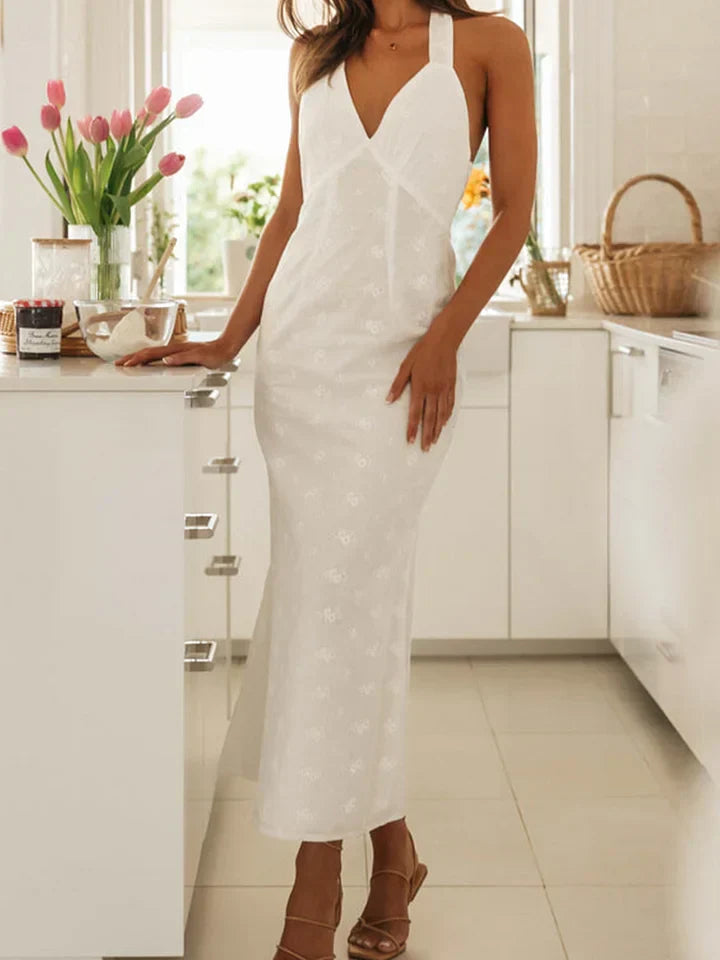 Antonia - White midi dress with crocheted lace