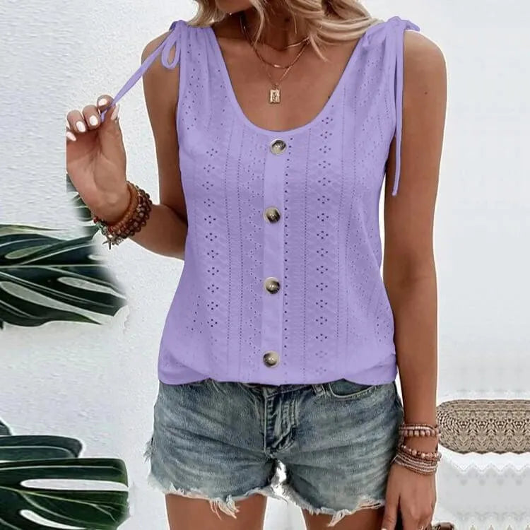 Stylish Ladies Top with Buttons and Cutouts