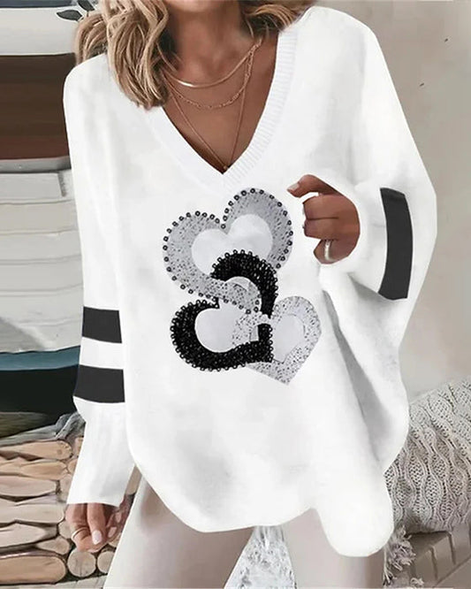 Casual top with long sleeves and heart print