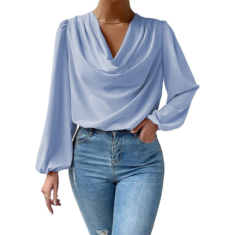 Lea - Women's Elegant Chiffon Blouse with Dove Collar and Long Sleeves