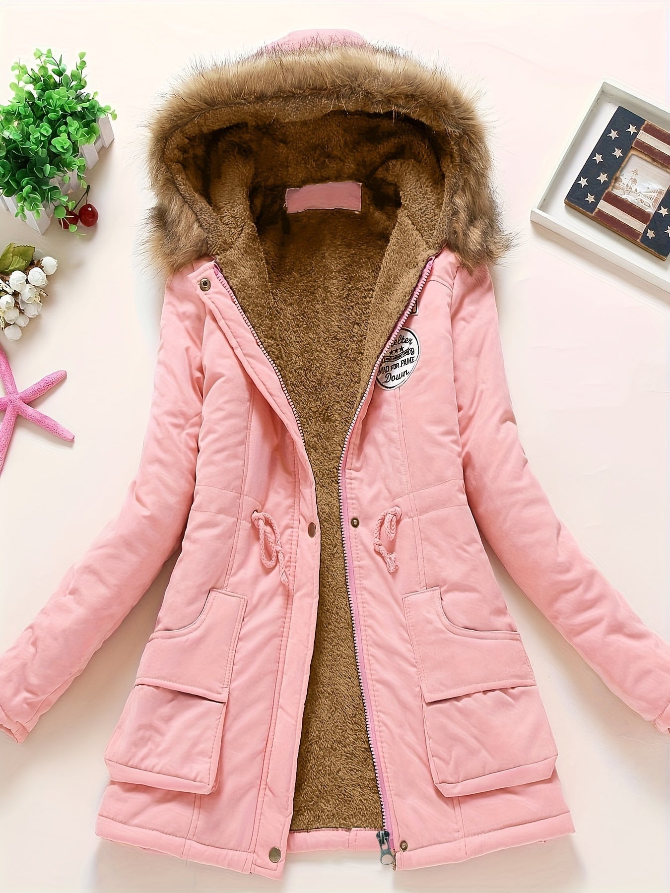 Warm cozy fleece-lined winter jacket with hood for women | Ideal for fall/winter