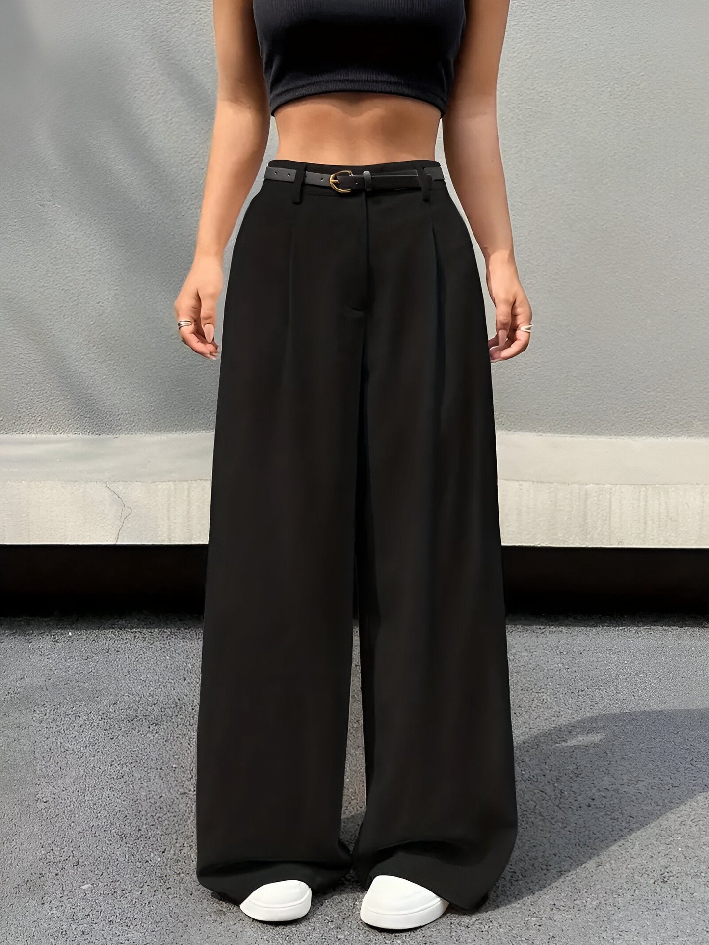 Cyra | Elegant high-waisted pants with pleated wide legs