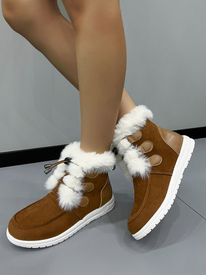 Suede Round Toe Boots with Plush Detail