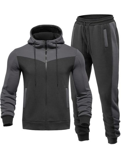 Casual Solid Color Tracksuit With Collar Jacket And Pants For Men | Perfect For Casual Days