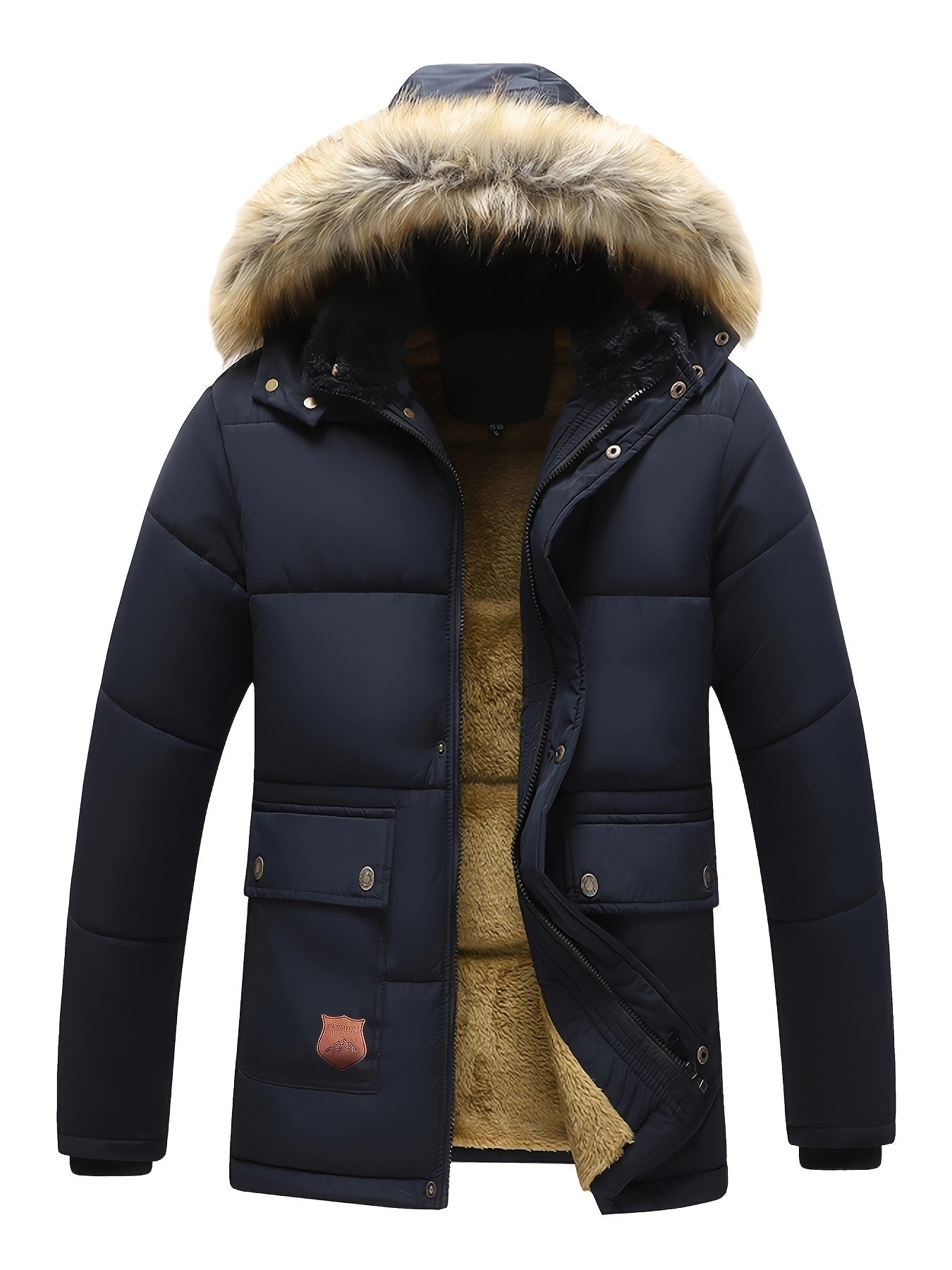 Casual hooded polyester winter jacket with fleece lining for men | Ideal for fall/winter