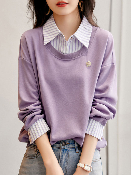 Florenda Sweatshirt | Casual Patchwork Striped Sweatshirt