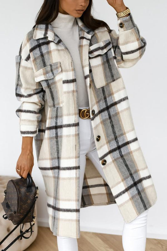 Wacine Coat | Long Checked Wool Coat with Pockets