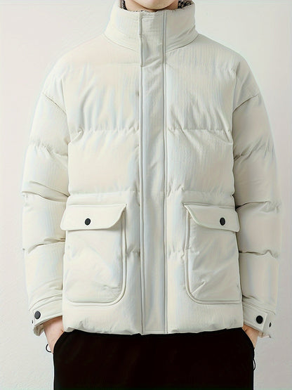 Casual stylish down winter jacket with band collar and padding for men | Ideal for fall/winter