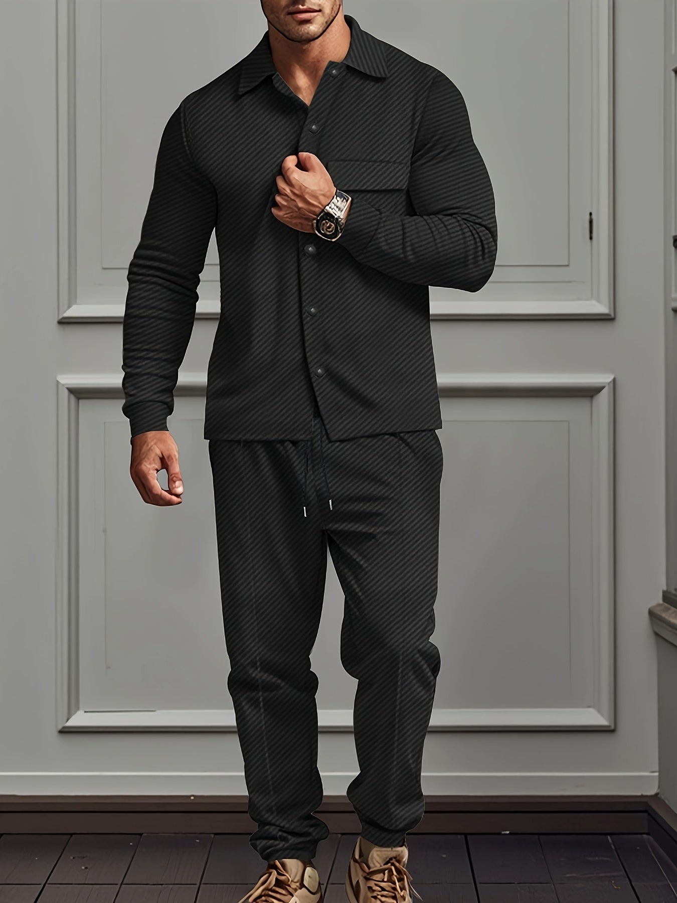 Modern cardigan tracksuit with polyester blend fabric and trousers for men | Perfect for casual days