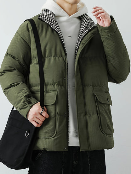 Casual stylish down winter jacket with band collar and padding for men | Ideal for fall/winter