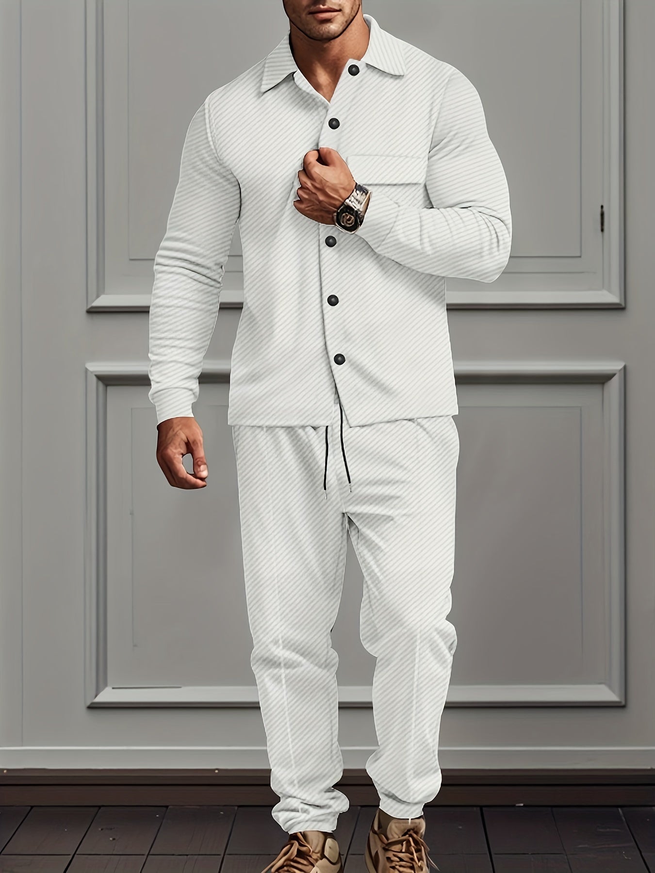 Modern cardigan tracksuit with polyester blend fabric and trousers for men | Perfect for casual days