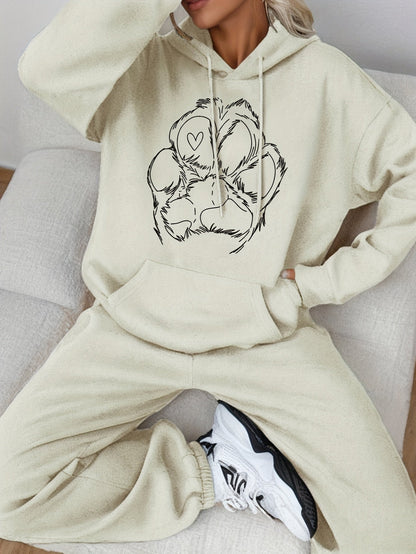 Lila - Women's Paw Print Cotton Sweat & Jogging Set Perfect for Autumn and Winter