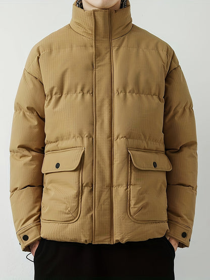 Casual stylish down winter jacket with band collar and padding for men | Ideal for fall/winter