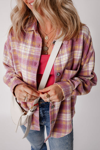 Jovelyn | Casual Chic Pink Checkered Shirt Jacket