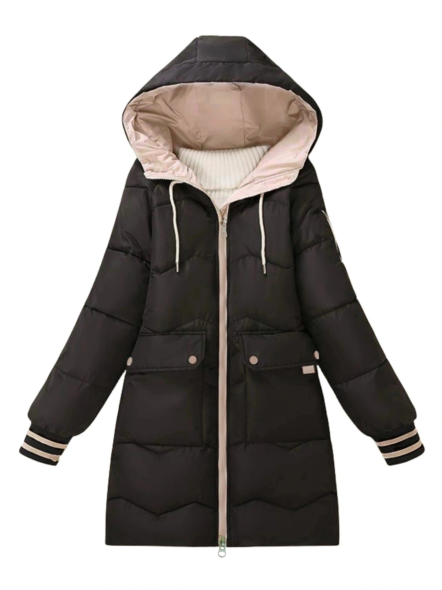 Casual thick winter jacket with pockets and hood for women | Ideal for fall/winter