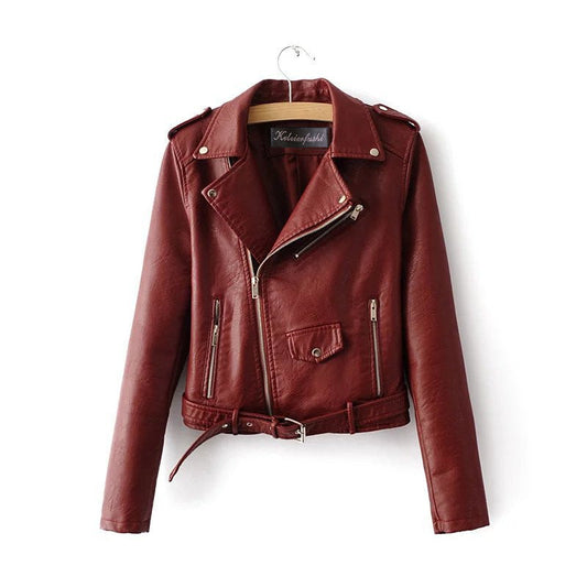 Stylish women's leather jacket with belt