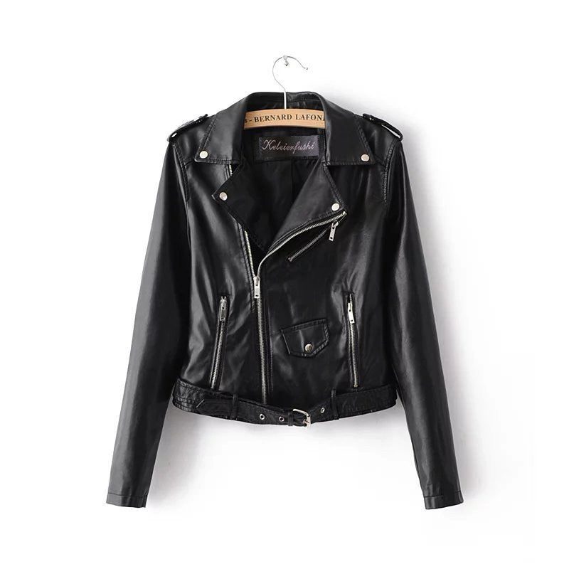 Stylish women's leather jacket with belt