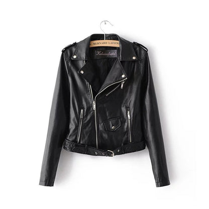 Stylish women's leather jacket with belt