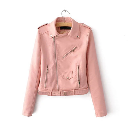 Stylish women's leather jacket with belt