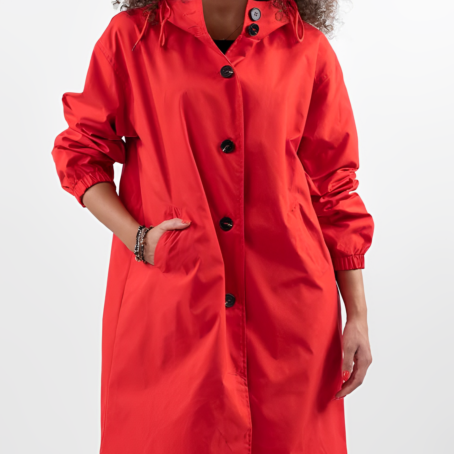 Casual rain jacket with hood and drawstring for women | Ideal for fall/winter