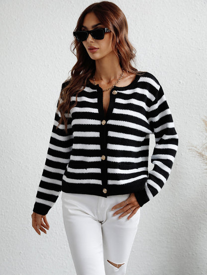 Striped cardigan with buttons for women