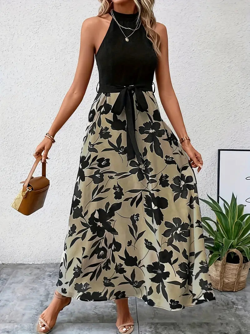 Elizabeth - Split dress with halter neck and floral print