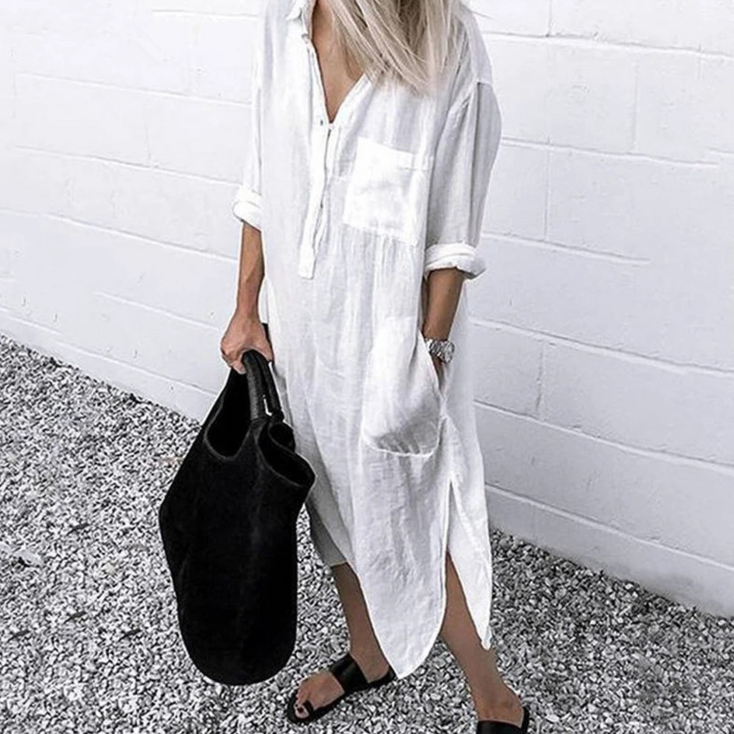 Lotte | Cotton linen half-length blouse dress