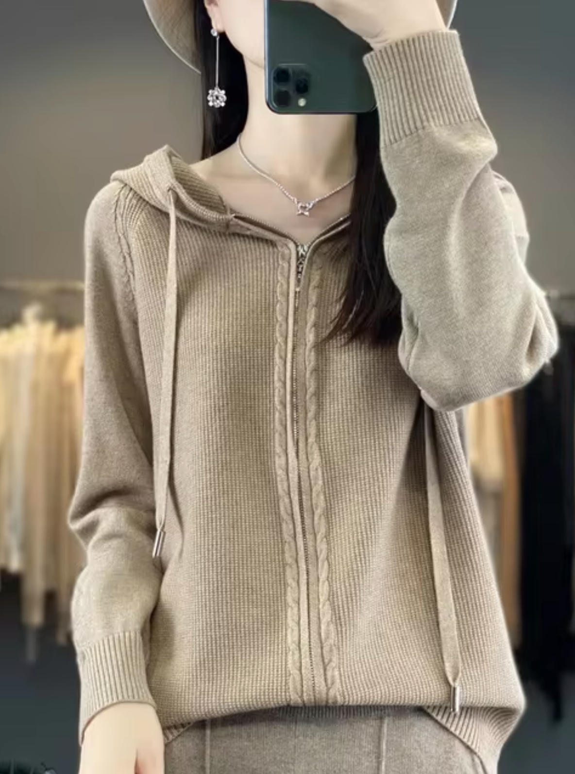 - Knitted cardigan with hood